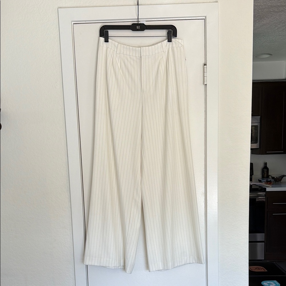 NWT Leith Women's Cream Pinstripe Wide-Leg Pants